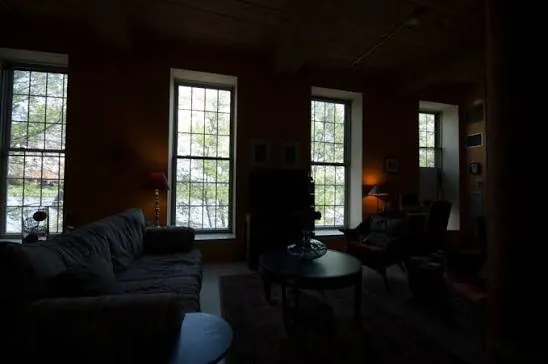 An underexposed interior photograph